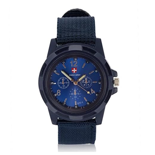 FILFEEL Relojes para Hombres, Reloj analógico electrónico Reloj de Pulsera Militar Redondo Correa de Nylon(Azul)