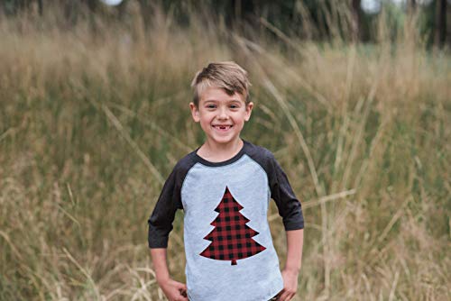 7 ate 9 Apparel Kids Plaid Tree Christmas Grey Raglan Tee2