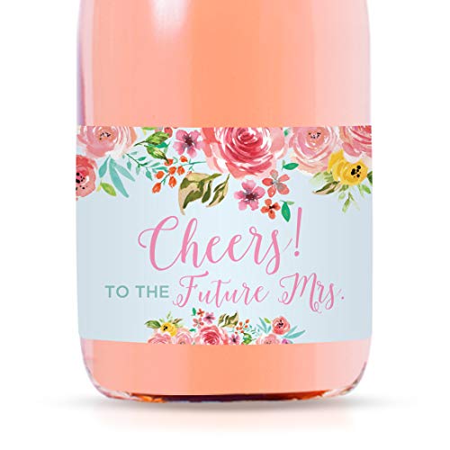 Andaz Press Bachelorette Mini Wine Labels for Bottles, Cheers! to The Future Mrs., Pink Roses English Tea Party 20-Pack Custom Mini Champagne Bottles Bulk Waterproof Mini Wine Bottle Labels