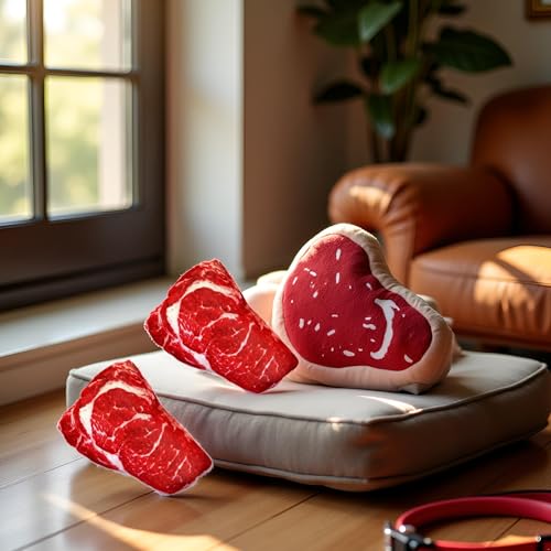 2 Piezas Juguete Mordible Sonoro con Forma de Bistec Para Perros miniatura 3