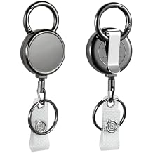 2 Pack Heavy Duty Badge Reel, FadyRaye All Metal Retractable Badge Holder with Carabiner Belt Clip Key Ring for Name Card Keychain [22" Steel Wire Cord]