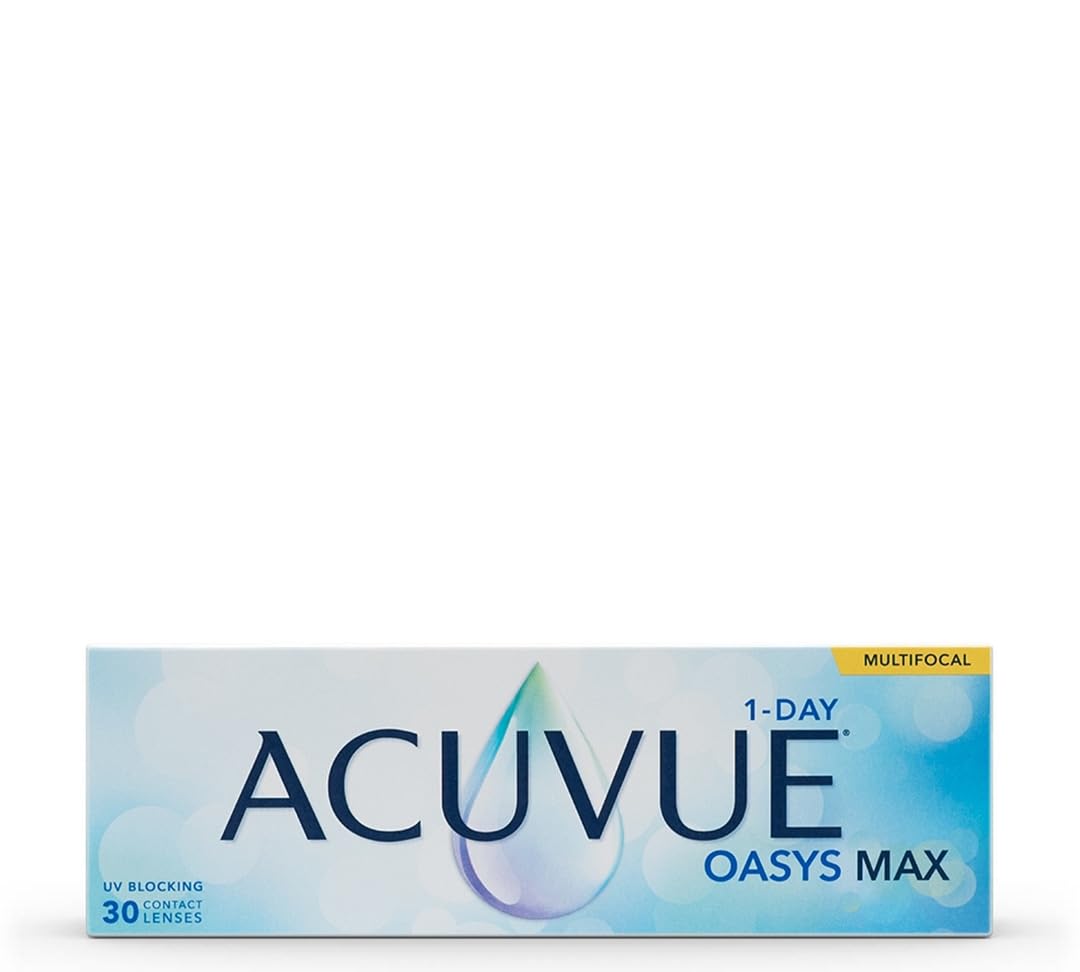 Acuvue Oasys Max 1-Day MULTIFOCAL Lentes diarias con Tecnología TearStable, filtro de luz OptiBlue y diseño Pupil Optimized, +1.00 dpt, diámetro 14.3 mm, 30 unidades, +2.00 adición, curva base 8.4 mm