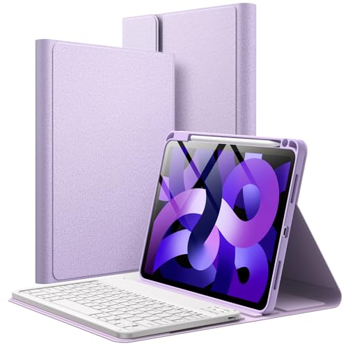 JETech Keyboard Case for iPad Air 11-Inch M3/M2 (2025/2024), iPad Air 5th/4th (10.9-Inch 2022/2020) with Pencil Holder, Magnetic Detachable Bluetooth Keyboard, TPU Back Stand Cover (Purple)