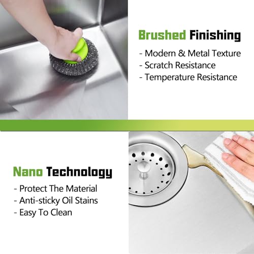 Kitchen Sink, 30x18 Inch Stainless Steel Undermount Modern Single Bowl Drop In Kitchen Sink Combo-Silicon Mat,Drain Strainer Set Offering Large Basin And Compatibility With Various Kitchen&Bar Style - Thumbnail 6