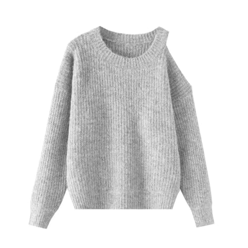 Women One Shoulder Neck Knitted Sweater Loose Long Sleeve Style Slim Knit Top Casual Pullover
