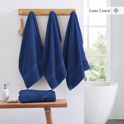 Image of LANE LINEN 100% Cotton 4 Pack Bath Towels (30 inchx60 inch) - Zero Twist, Mercerized Cotton Towels Set for Bathroom - Quick Dry, Soft & Absorbent Large Bath Towel Set - Dorm Essentials for Boys - Navy Blue