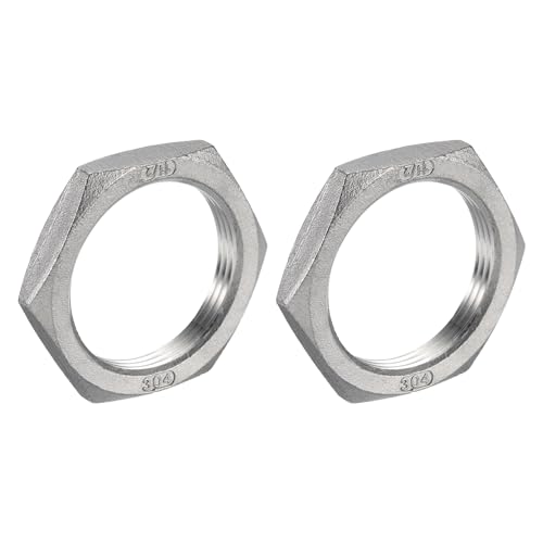QUARKZMAN 2 pcs Fonte Tuyau Raccord Hex Contre-écrou, 304 Inox Acier Hex Verrouillage Écrou 1 1/2 Femelle Filetage (DN40) pour Plomberie Fixe, Eau Balai et Châssis Nettoyant