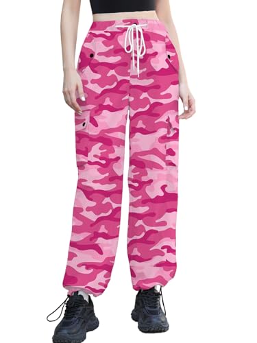 Image of Cromoncent Cargo Pants Girls & Women Parachute Pants Y2K Baggy Rave Clothes Waterproof with Pockets, 6 Years - 3XL