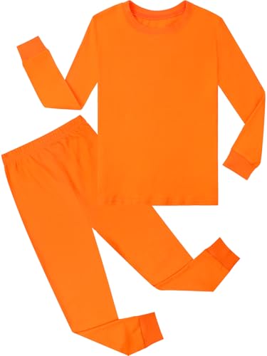 A&J DESIGN Kids Orange Pajamas Boys Long Sleeve Shirt Toddler Girls Solid Color Cotton Pjs 8 Years
