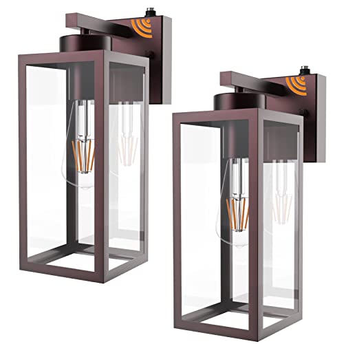 Tipace Dusk to Dawn Outdoor Wall Lantern,Brown Sensor Exterior Light Fixtures,Exterior Wall Sconce with Clear Glass Shade for Doorway Entryway Garage 2 Pack (Bulb Not Included) by Tipace - Used condition - CA$28.53