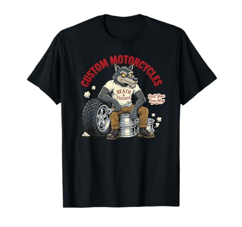 Custom Motorcycles Lowbrow Wolf Rockabilly 1950s Biker T-Shirt