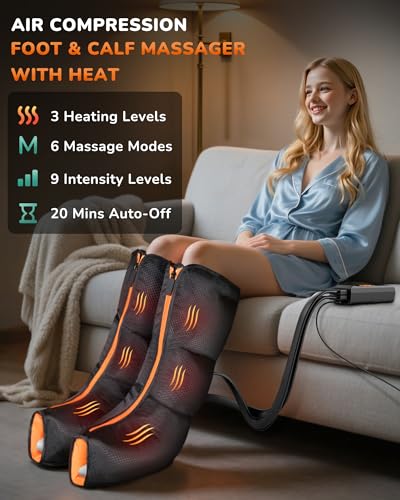 Leg Massager with Heat and Compression : Foot and Calf Massager for Circulation and Pain Relief, Sequential Compression Boots with 6 Modes, 9 Intensity, 3 Heat for Mom, Dad, Him, Her - Image 3