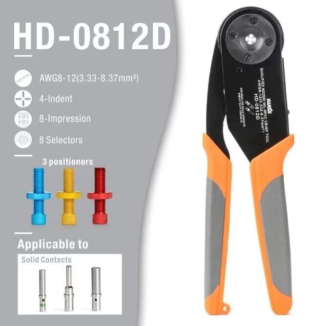 HD-0812D 4 narzędzie do zaciskania wcięć do AWG12-8 Heavy Duty zamknięty trzpień i gniazdo stałe styki zintegrowany pozycjoner