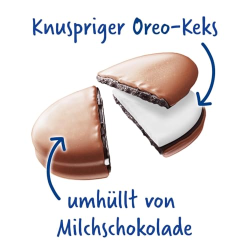 OREO Crunchies Dipped – 8 x 110 g – Knusprige Mini-Kakaokekse mit Crèmefüllung mit Vanillegeschmack, umhüllt von zarter Milchschokolade