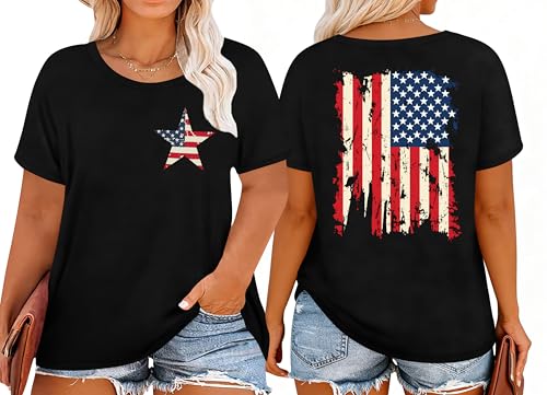 Image of Ithalt Patriotic Plus Size Shirts for Women 250th Anniversary USA Shirts American Flag Tshirt USA Short Sleeve Tops