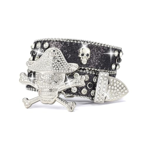 APGLSXY Ceinture avec boucle en strass pour adolescents - Style punk - Décoration de taille, Noir , 110 cm