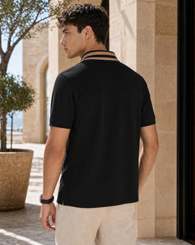 Image of Nobero Striped Collar Regular Fit Polo T Shirt for Men | Polo t-Shirts for Men | Regular Fit | Striped Collar | Premium Fabric | Casual & Smart Casual