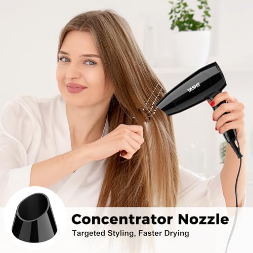 Yashe Foldable Mini Hair Dryer, 1200W Compact Blow Dryer With 2 Heat & Speed Settings, Precision Nozzle, 1.8M Cord, Hanging Hook, Lightweight For Travel, Home, Hotel Or Dorm, Glossy Black - 5