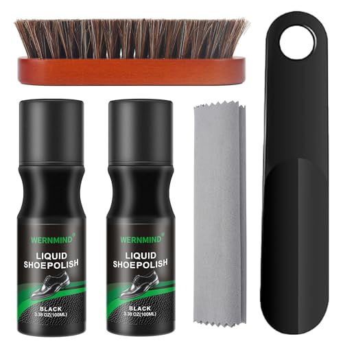 WERNMIND Schwarzes Schuhputzset 100 ml Sofort-Schuhputzset für Stiefel und Schuhe Leder pflegen und schützen Schnell trocknend Kein Polieren erforderlich