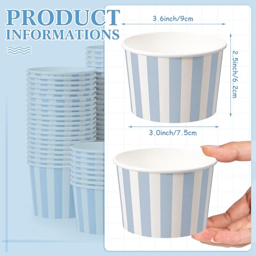Image of Zopeal 50 Count Light Blue Striped Ice Cream Cups Disposable Dessert Bowls