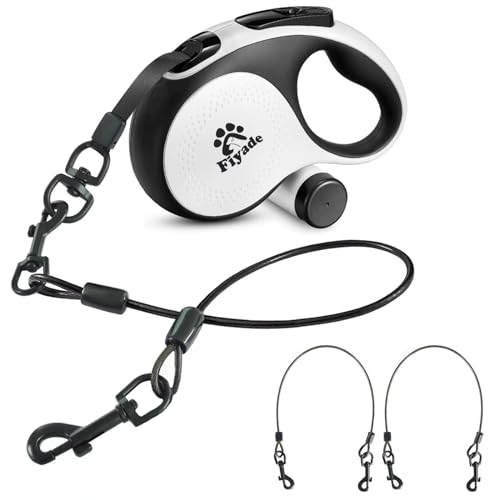 Fiyade Laisse rétractable pour chien de 8 m avec 2 câbles anti-mastication en acier double extensible pour chiens de taille moyenne et grande pesant jusqu'à 50 kg