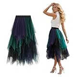Falda Tul Larga Mujer, Disfraz Mujer Carnaval, Faldas Asimétricas, Falda Plisada de Malla Irregular, Falda Midi de Cintura Alta en Línea A, para Fiesta de Carnaval Ballet Prom Party (Purpura)