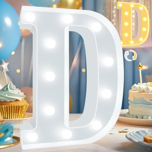 Image of Pooqla LED Marquee Letter Lights, Warm White and Cool White Decorative Lighted Letters, Light Up Alphabet Letters for Boys Girls, Party, Wedding, Bar, Night Light, Birthday Decoration, Letter D