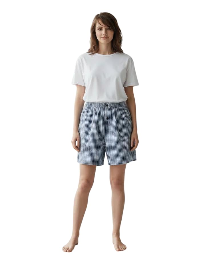 Women Cotton Checkered Shorts Comfortable Elastic Waist Lounge Sleepwear Casual Relaxed Fit Breathable Summer Shorts-picture-45