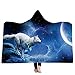 Produktbild 3D Wolf Tiermuster Bedruckte Decke, Super weiche Kapuzendecke für Erwachsene Kinder Tragbare Decke,Geeignet für Reisen/Camping / Mittagspause/Schlafsofa Decke Werfen (Style 4, 150cmx200cm)