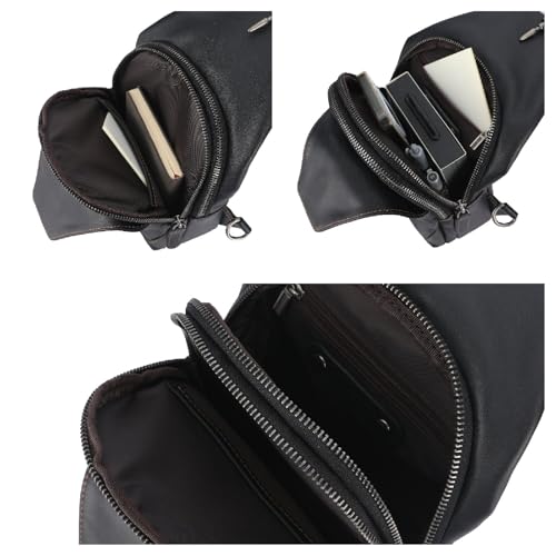 Image of Genuine Leather Sling Bag for Men and Women Chest Pack Purse Crossbody Shoulder Bag Sling Backpack (Black)