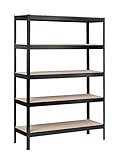 Schulte Regalwelt Schwerlastregal mit 5 Holzböden, 180x160x60 cm (HxBxT), Traglast pro Ebene ca. 250 Kg, schwarz-Struktur, Lagerregal, Kellerregal, Werkstattregal, Steckregal