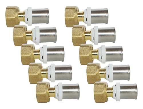 SOMATHERM FOR YOU - 302020201 - Lot de 10 Raccords Droit à Sertir pour Tube Multicouche Ø16 - Écrou Tournant Femelle 15/21 (1/2'') - Compatible Profil H, U, TH - Jaune