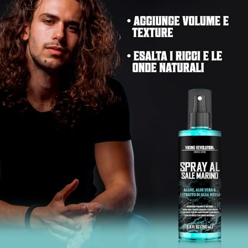 Viking Revolution - Sea Salt Spray - Spray al Sale Marino per Capelli Uomo con Alghe, Aloe Vera ed Alga Rossa -Volumizzante per Aggiungere Volume e Texture - Spray Texturizzante - 260ml