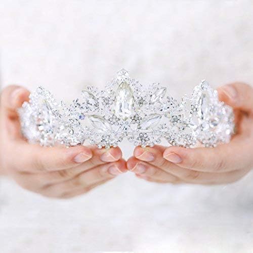 Aukmla Wedding Hair Accessories Bride Crowns Flower Queen Tiaras Headpiece for Women (Silver)
