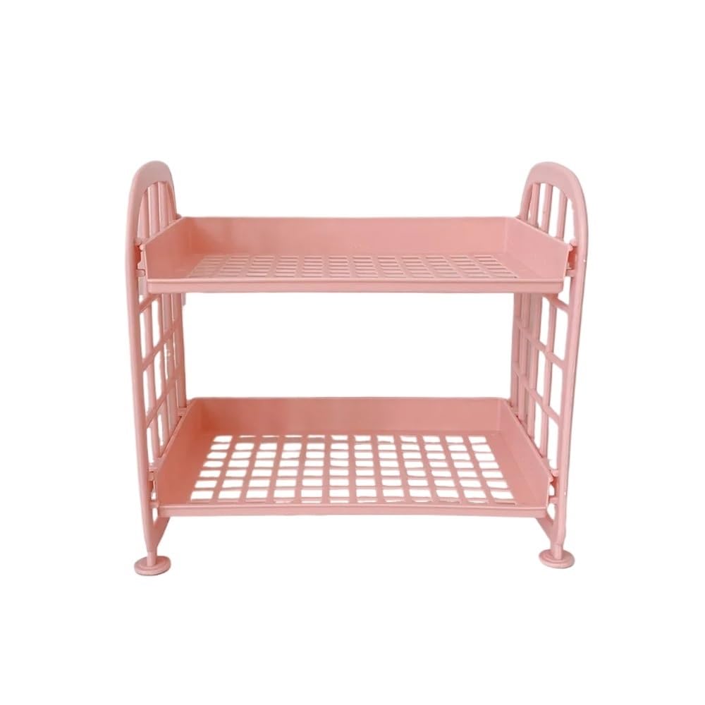 Desktop Stationery Rack Storage Holder Multi-Functional Plastic Shelf(Pink)