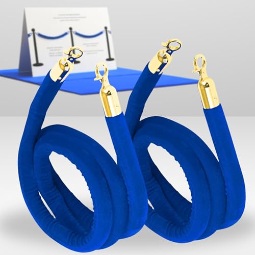 Lot de 2 cordes en velours bleu de 1,52 m pour poteaux de moquette rouges, barres de barrière en velours et cordes VIP, aspect luxueux pour les entrées...