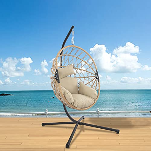 Resom Hanging Egg Chair With Stand, Wicker Egg Swing Hammock Chair With Cushion Headrest For Indoor Outdoor Patio Bedroom Porch Balcony Garden #TOP5