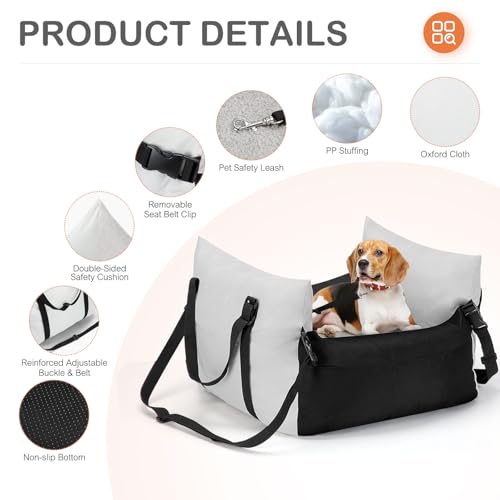 Cinnani Hunde Autositz, Hundesitz Auto für kleine Hunde - Hundesitz Auto Rückbank mit Stabiles Geschirr zum Einhängen der Leine, 6 Seitliche Aufbewahrungstaschen,Abnehmbares und Waschbares Hundekissen