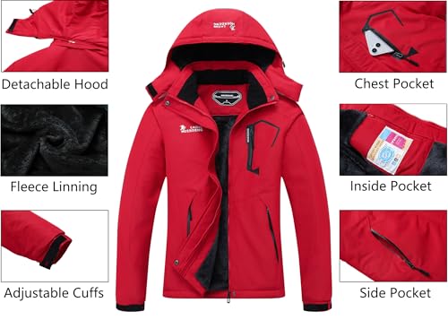 Image of MOERDENG Women's Waterproof Ski Jacket Warm Winter Snow Coat Mountain Windbreaker Hooded Raincoat Jacket