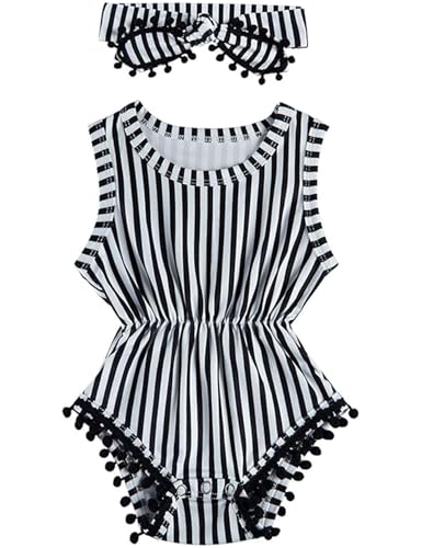 Image of UNICOMIDEA Baby Girls Outfit Newborn Romper Jumpsuits Sleeveless One-Piece Clothes 0-24 Months Bodysuit with Headband
