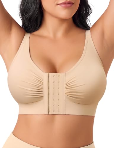 EUYZOU Post Surgery Compression Bra for Women Front Closure, Nude L