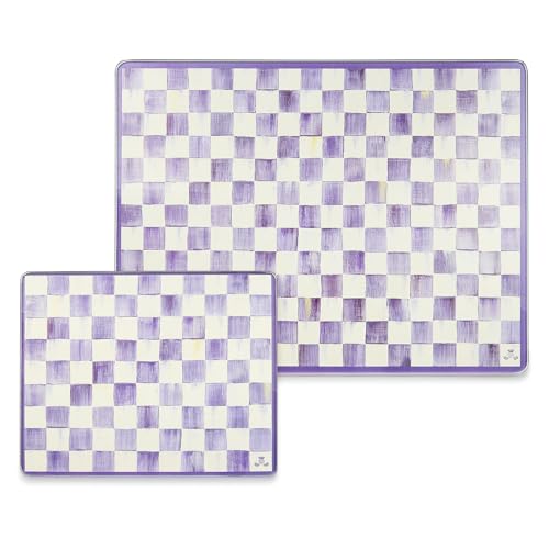 MACKENZIE-CHILDS Set of 2 Tempered Glass Cutting Boards, Countertop Cutting Boards, Purple-and-White Violet Check