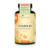Vitamin B3 Niacin | Hochdosiert: 500 mg Nicotinamid | 180 Kapseln - 6 Monatsvorrat | Haut - Nerven - Energie* | Flushfree | Laborgeprüft | Vegan - Ohne Zusatzstoffe | Deutsche Produktion von Vegavero