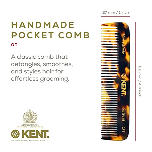 Kent Ot Ty 4.5" Fine Tooth Comb And Wide Tooth Comb Pocket Comb - Handmade Hair Comb For Men For Hair Combs, Beard Comb And Mustache Comb - Combs For Women And Kids, Saw Cut And Hand Polished #TOP1