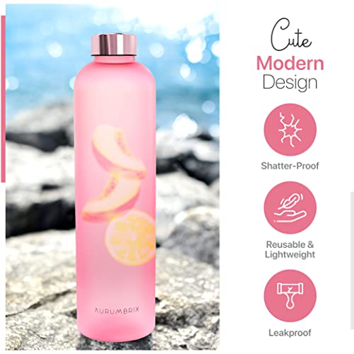 Aurumbrix Water Bottle With Times To Drink, Motivational Water Bottle With Time Marker, Bpa Free Frosted Plastic - Gym, Sports, Outdoors Or Work With Bonus Brush For Cleaning (32Oz,Pink) #TOP2