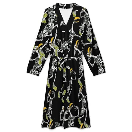 Bird Skeleton Soft Robe Long Sleeve Bathrobes V Neck Sleepwear Spa Robes with Belt Men Woman3