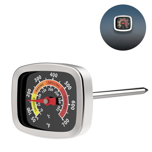 KT THERMO Grill Thermometer Grill Pit Replacement Thermometer Barbecue Charcoal Smoker Temperature Gauge for BBQ Meat Cooking Lamb Beef, Stainless Steel Temp Gauge, Small Oven Accessories?Black?