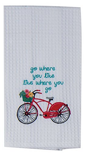 Kay Dee Designs Enjoy The Ride Embroidered Bicycle Waffle Towel, Red