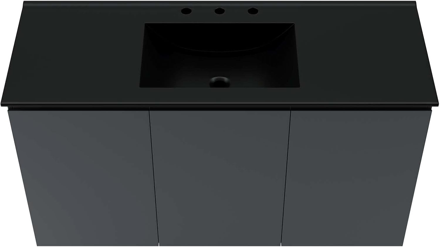 Modway Bryn 48" Modern Wood/Ceramic Wall-Mount Bathroom Vanity in Gray/Black