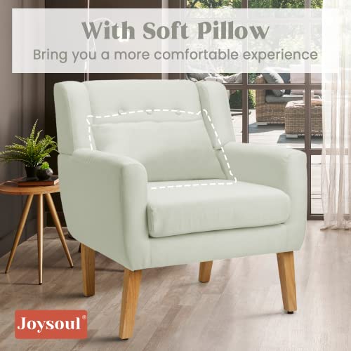 Joysoul Comfy Accent Chair,Living Room Reading Arm Chair Upholstered,Linen Fabric Single Sofa Chair For Bedroom Living Room,Recliner Armchair With Pillow,Bottom Storage,Adjustable Feet,Beige #TOP1